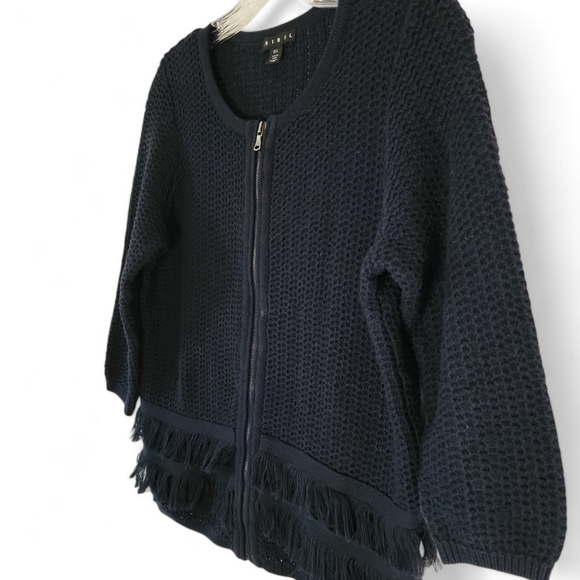 Tribal Navy Fringed Cotton Cardigan Full Zip Women's Size Large - Picture 5 of 8